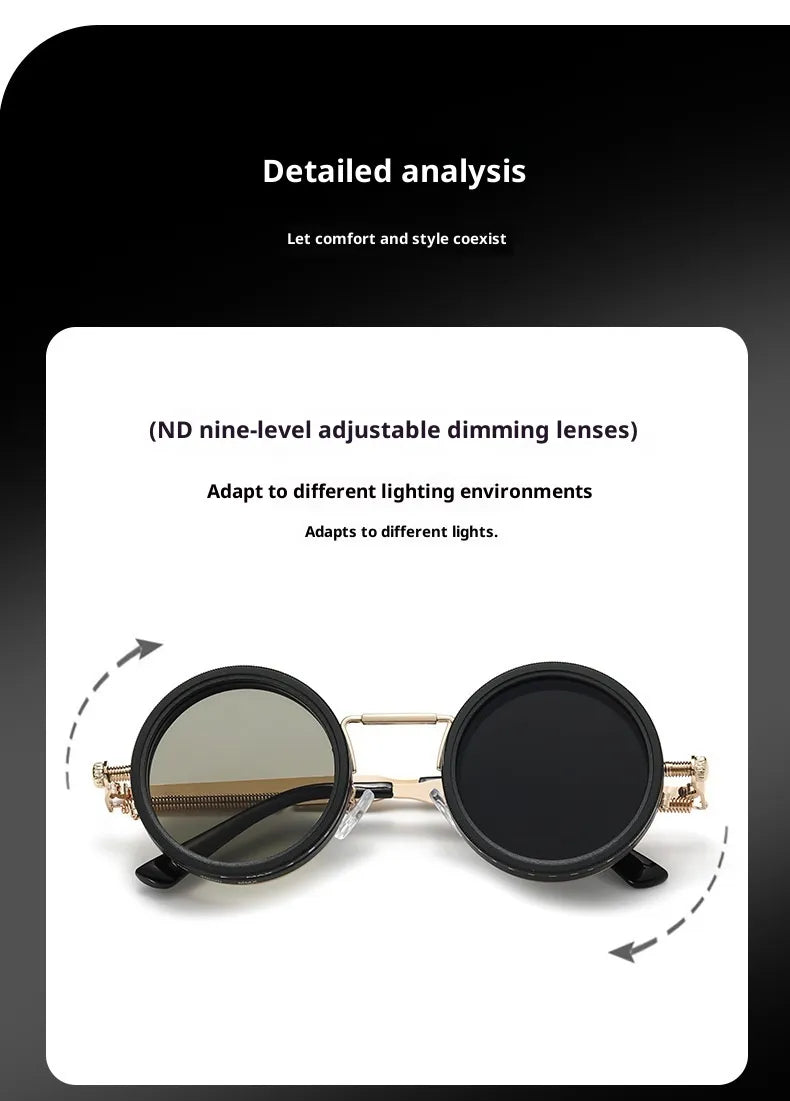 Rivaura™ Manual ND Adjustable Steampunk Sunglasses – 1–9 Gear Rotating Lens • UV Protection